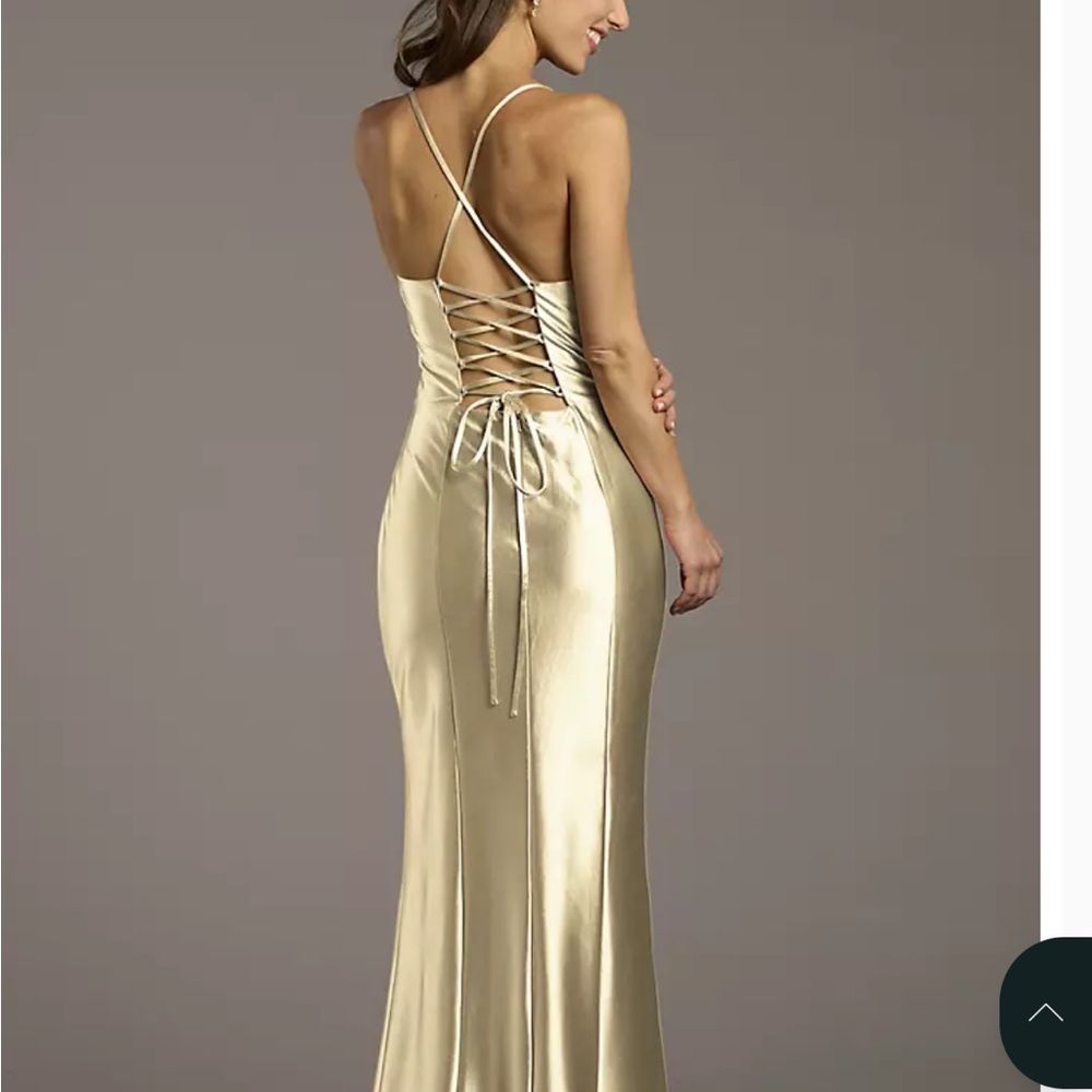 David’s Bridal Champagne Satin Lace-Up Back brides maid Dress